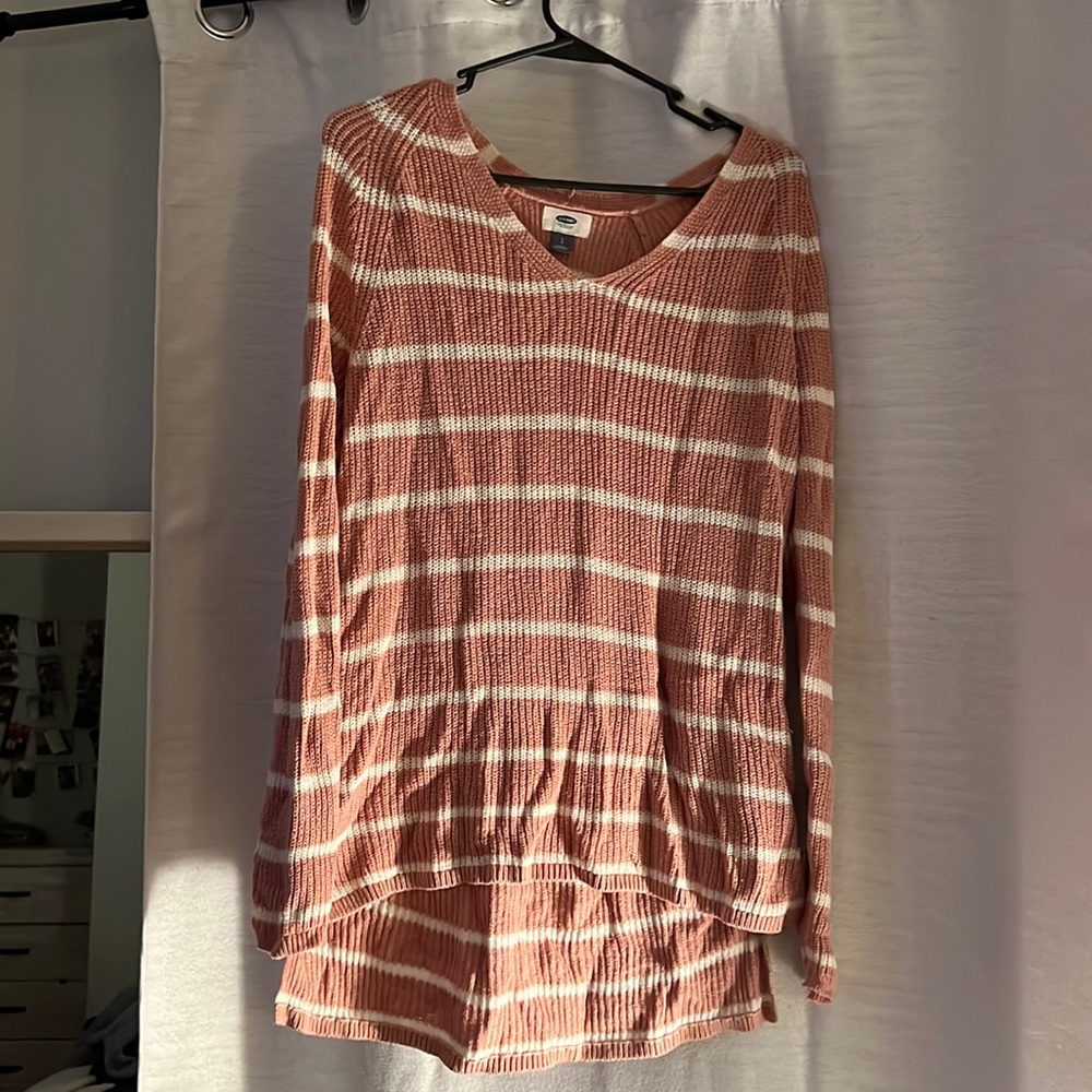 Old Navy Pink and White Striped Sweater